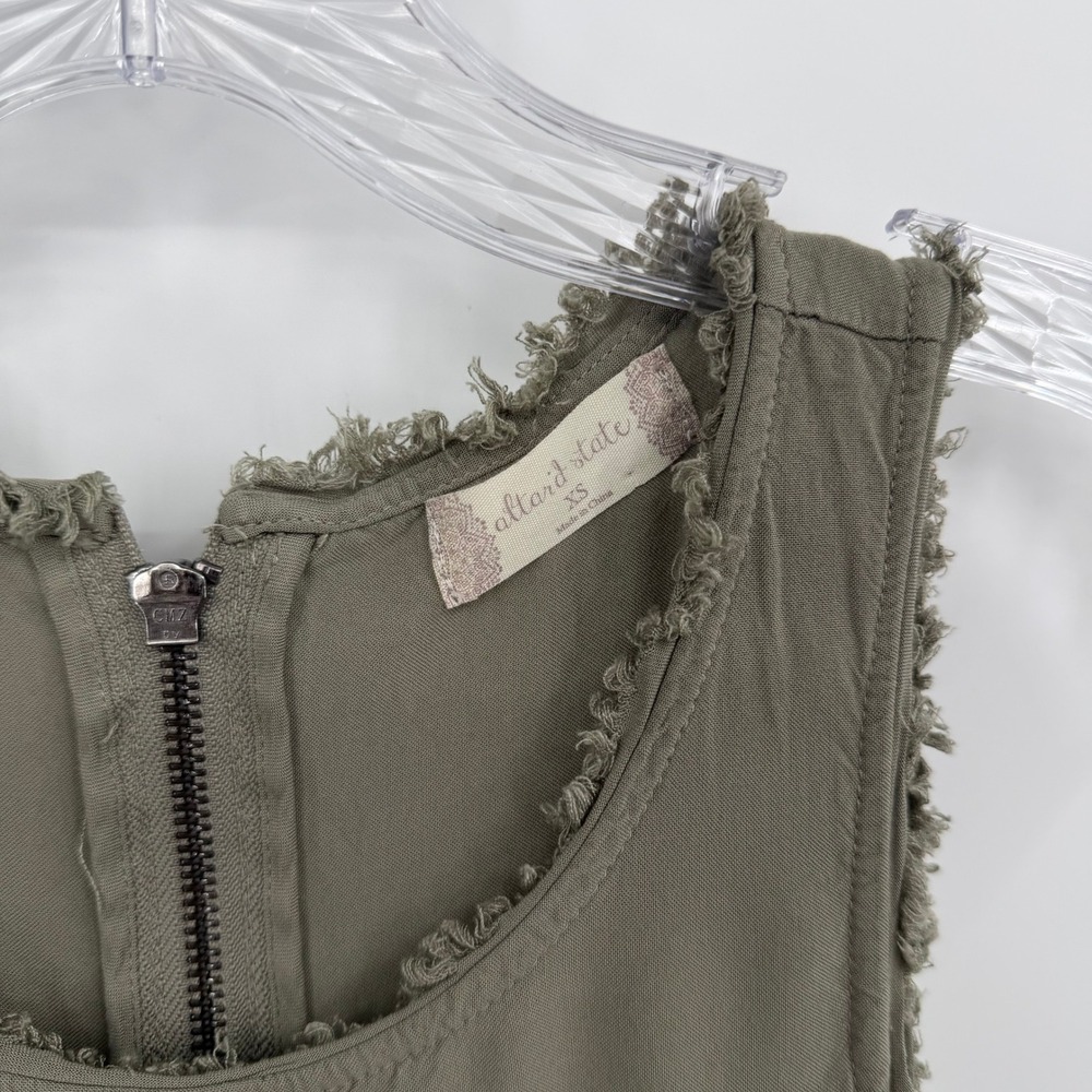 Altar d State‎ Olive Green Frayed Hem Zipper Front Dress XS - Picture 2 of 5